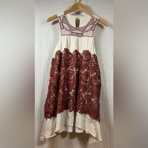 Altar'd State Cream & Rust Crochet Midi Dress